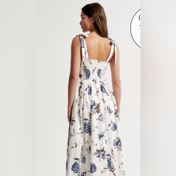 Abercrombie and Fitch Natural White Blue Floral Emerson Tie Strap Maxi Dress M - Picture 4 of 12